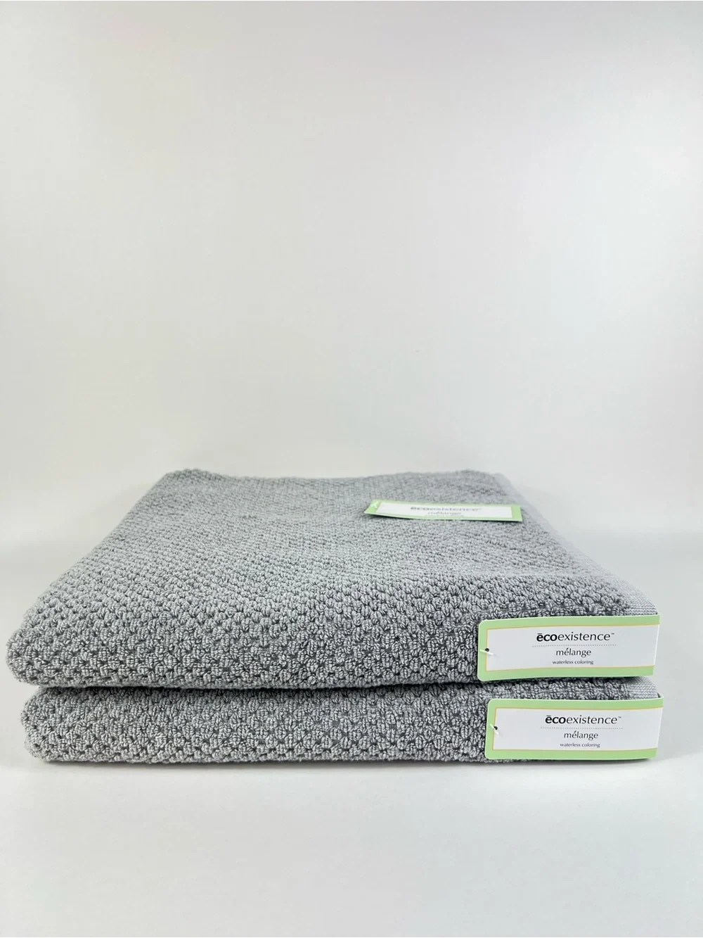 Ecoexistence Mélange Bath Towels Light Gray Waffle Knit Soft Cotton 2 Pc NEW